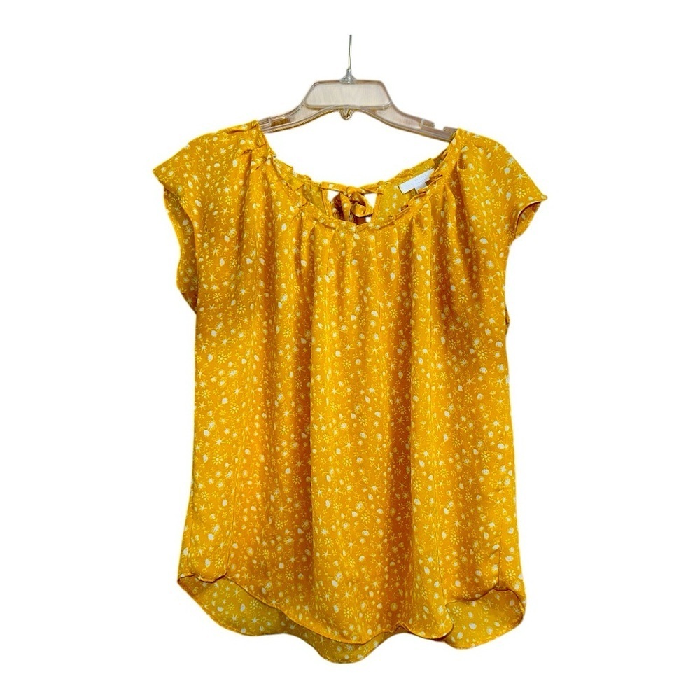LC Lauren Conrad Mustard Yellow Tie Neck Blouse, Large